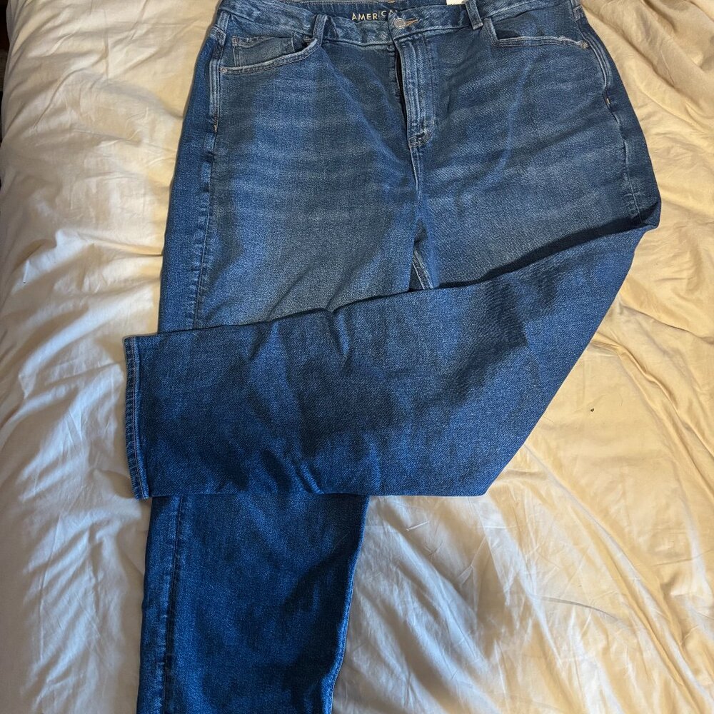 American Eagle Stretch Curvy Mom Jeans 18 Long Emotional Blue